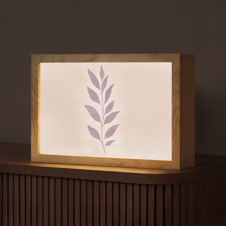 Tak - Bladeren - Minimalistisch - Beige Light Box met kabel (Tafellamp) klein -z3d_website