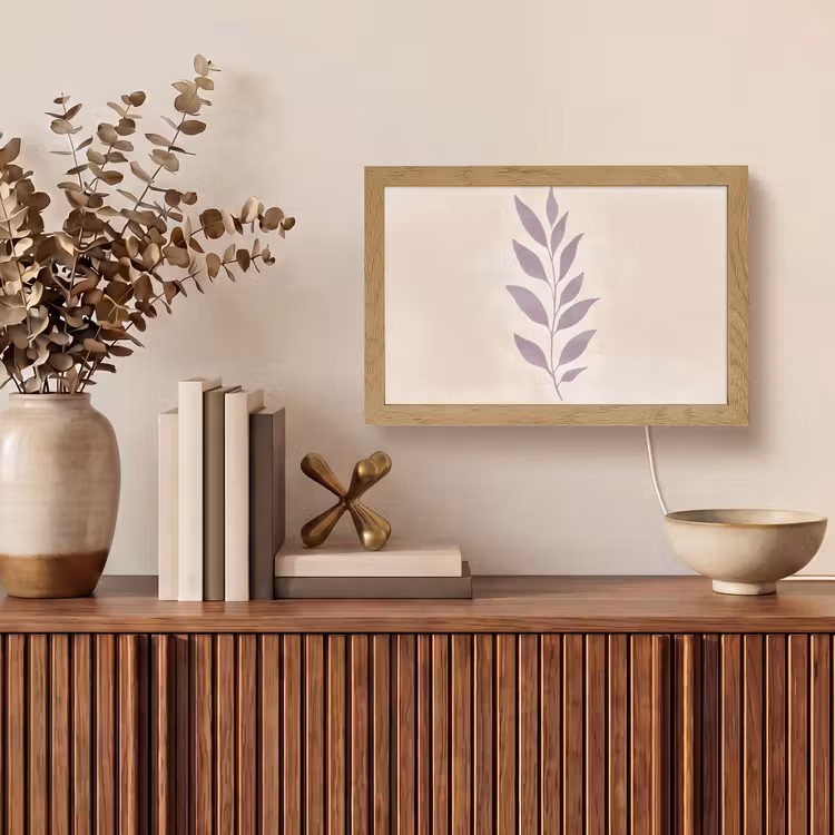 Tak - Bladeren - Minimalistisch - Beige Light Box met kabel (Tafellamp) klein -sfeer2
