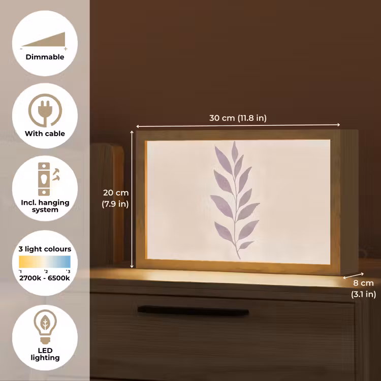 Tak - Bladeren - Minimalistisch - Beige Light Box met kabel (Tafellamp) klein -USP_EN