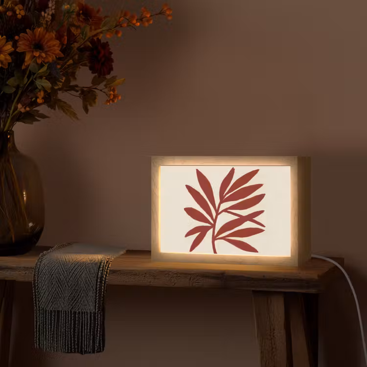 Tak - Bladeren - Rood Light Box met kabel (Tafellamp) klein -sfeer4