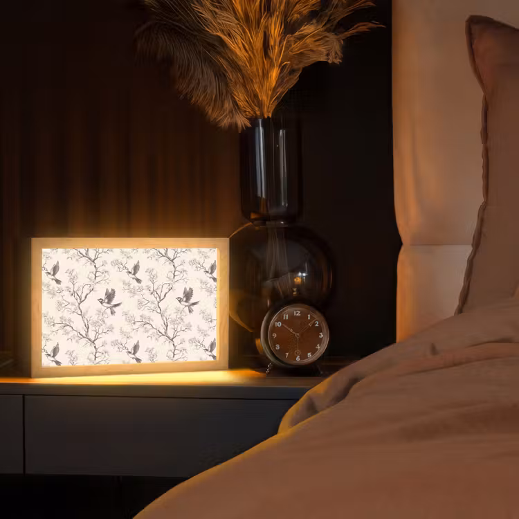 Takken - Vogels - Beige Light Box met kabel (Tafellamp) klein 924 -sfeer1