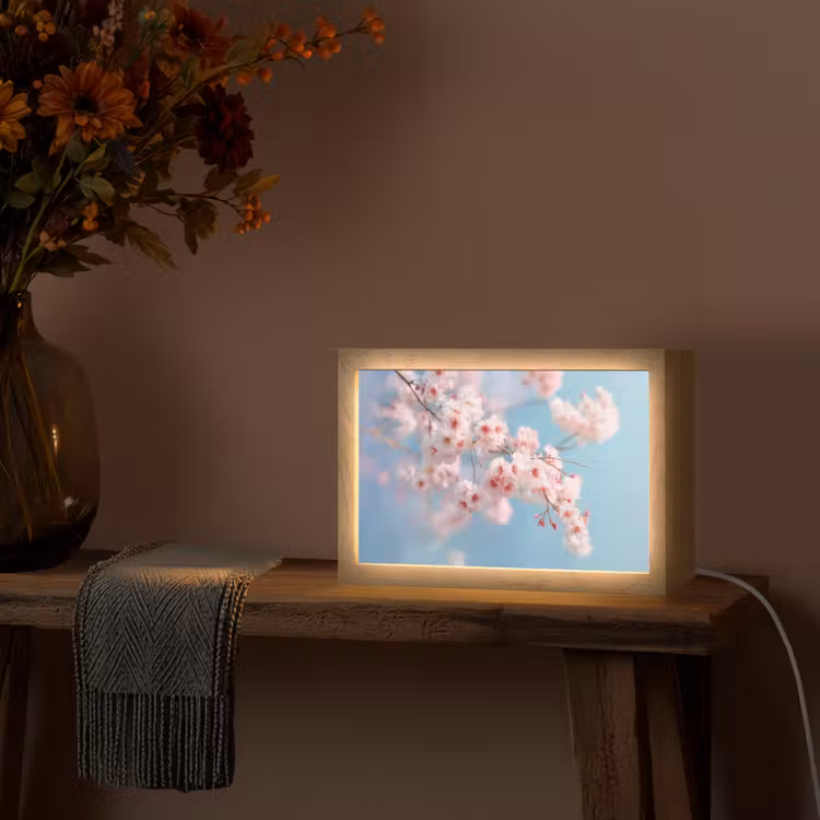 Takken - Bloesems - Roze Light Box met kabel (Tafellamp) klein -sfeer4
