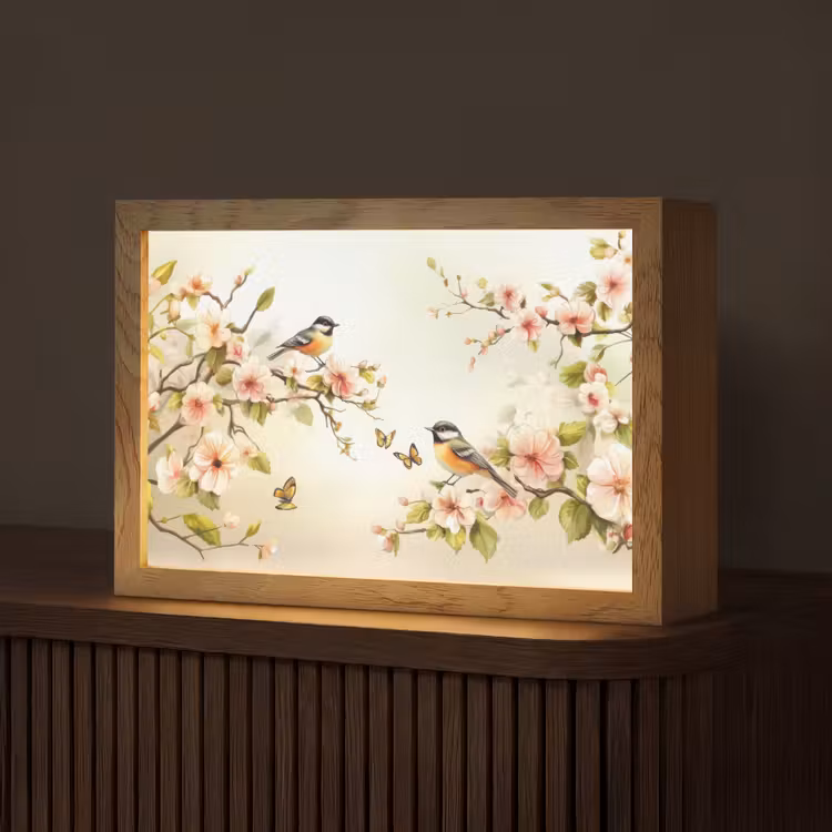 Takken - Bloemen - Vogeltjes - Roze Light Box met kabel (Tafellamp) klein -z3d_website