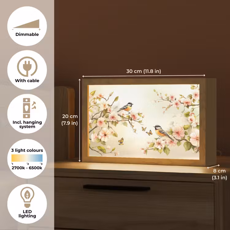 Takken - Bloemen - Vogeltjes - Roze Light Box met kabel (Tafellamp) klein -USP_EN
