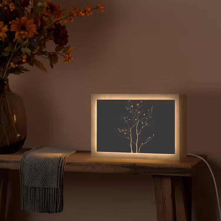Takken - Blaadjes - Zwart Light Box met kabel (Tafellamp) klein -sfeer4