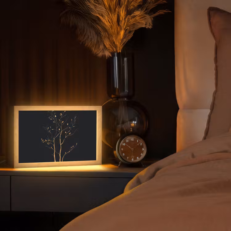 Takken - Blaadjes - Zwart Light Box met kabel (Tafellamp) klein -sfeer1