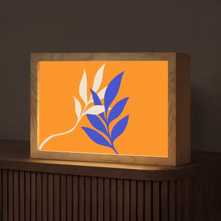 Takken - Bladeren - Minimalistisch - Blauw Light Box met kabel (Tafellamp) klein -z3d_website