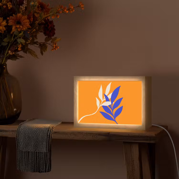 Takken - Bladeren - Minimalistisch - Blauw Light Box met kabel (Tafellamp) klein -sfeer4
