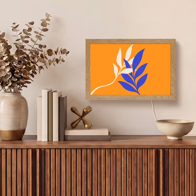 Takken - Bladeren - Minimalistisch - Blauw Light Box met kabel (Tafellamp) klein -sfeer2