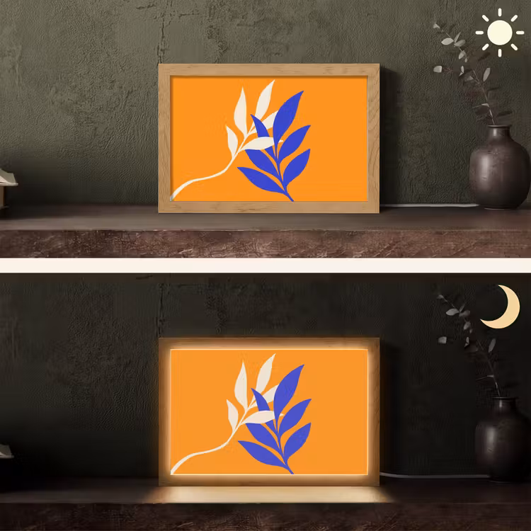 Takken - Bladeren - Minimalistisch - Blauw Light Box met kabel (Tafellamp) klein -sfeer3