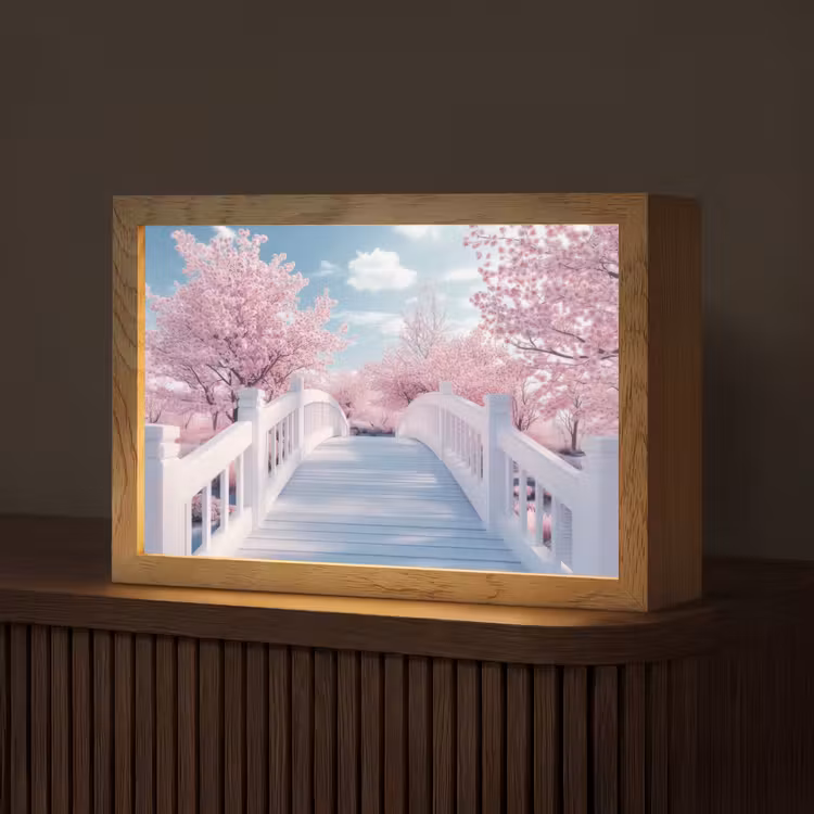 Brug - Kersenbomen - Wit Light Box met kabel (Tafellamp) klein -z3d_website