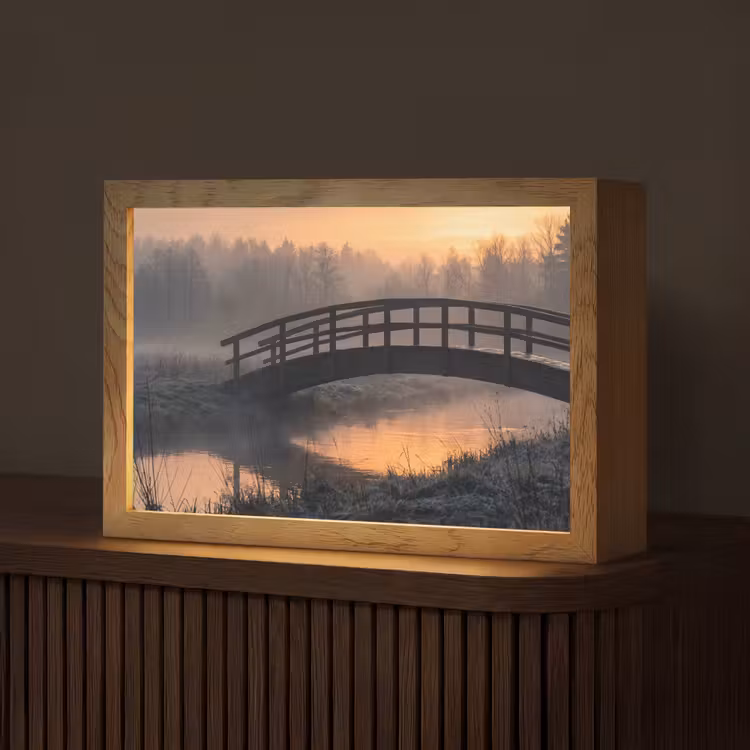 Brug - Mist - Bomen - Water Light Box met kabel (Tafellamp) klein -z3d_website