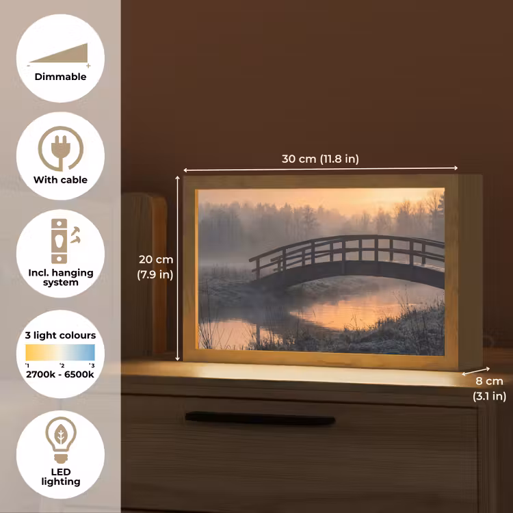 Brug - Mist - Bomen - Water Light Box met kabel (Tafellamp) klein -USP_EN