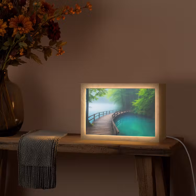 Brug - Water - Rivier - Bos Light Box met kabel (Tafellamp) klein -sfeer4