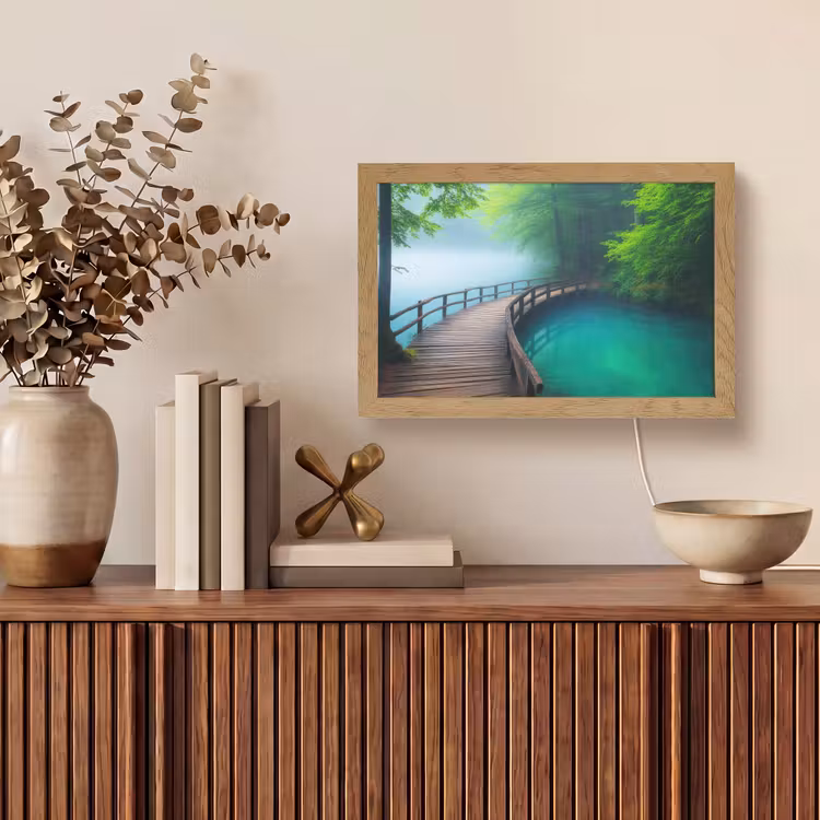 Brug - Water - Rivier - Bos Light Box met kabel (Tafellamp) klein -sfeer2