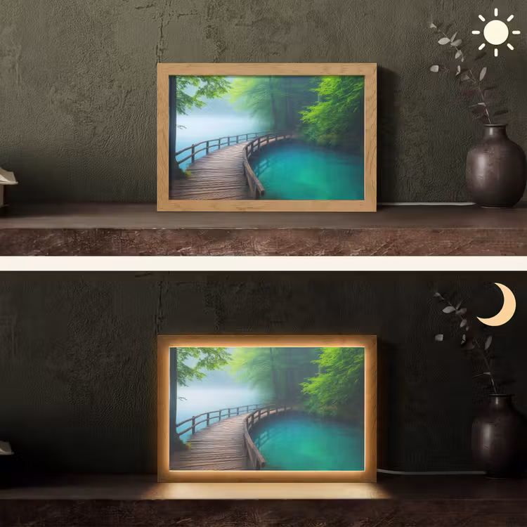 Brug - Water - Rivier - Bos Light Box met kabel (Tafellamp) klein -sfeer3