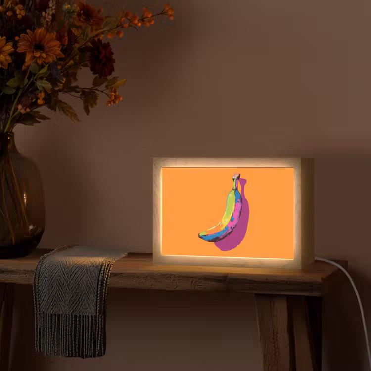 Felle kleuren - Banaan - popart Light Box met kabel (Tafellamp) klein -sfeer4