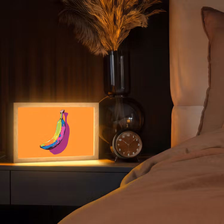 Felle kleuren - Banaan - popart Light Box met kabel (Tafellamp) klein -sfeer1