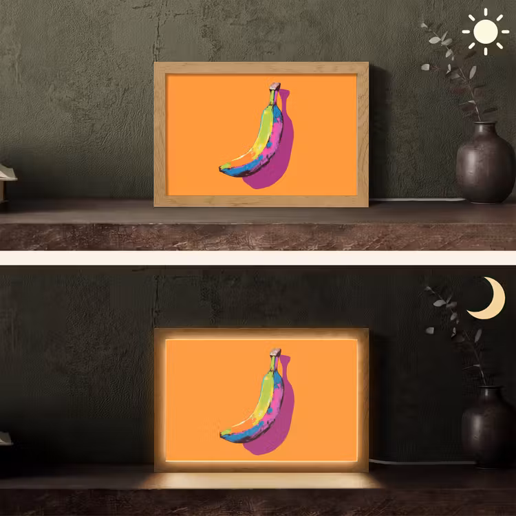 Felle kleuren - Banaan - popart Light Box met kabel (Tafellamp) klein -sfeer3