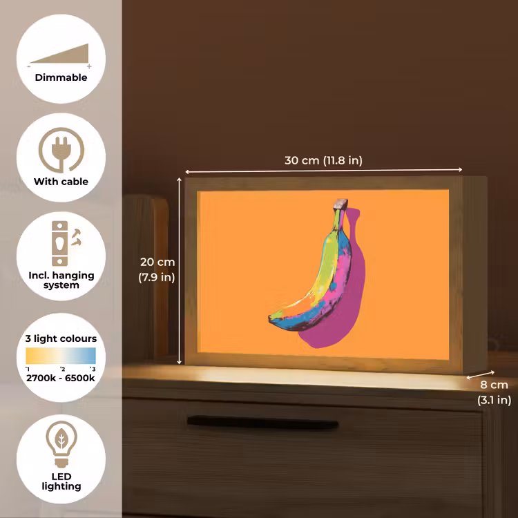 Felle kleuren - Banaan - popart Light Box met kabel (Tafellamp) klein -USP_EN
