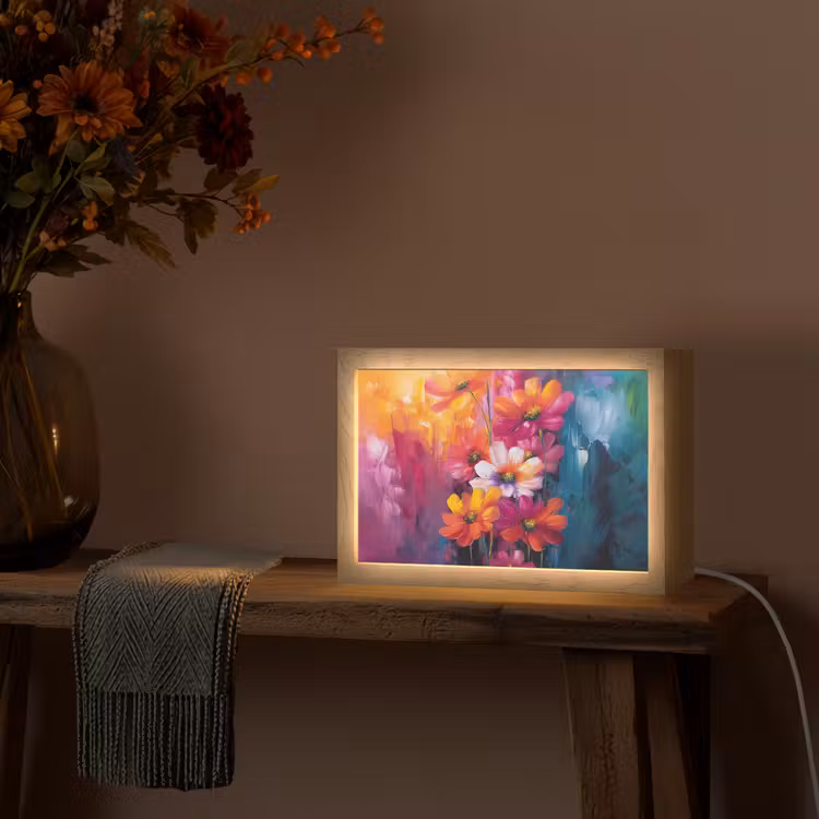 Felle bloemen - Dynamisch - Levendig Light Box met kabel (Tafellamp) klein -sfeer4