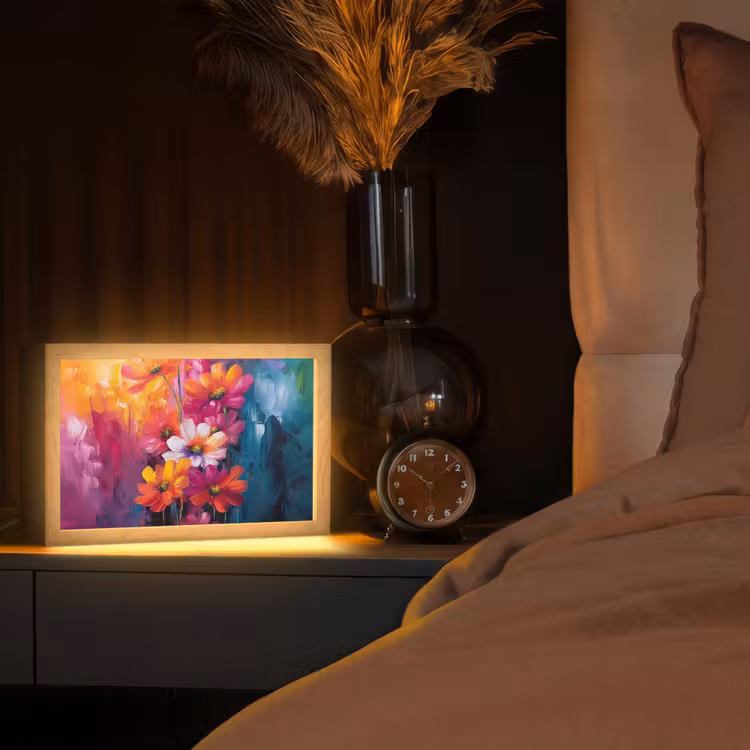 Felle bloemen - Dynamisch - Levendig Light Box met kabel (Tafellamp) klein -sfeer1
