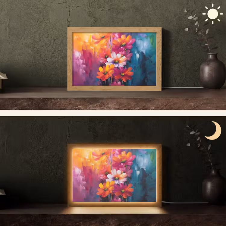 Felle bloemen - Dynamisch - Levendig Light Box met kabel (Tafellamp) klein -sfeer3