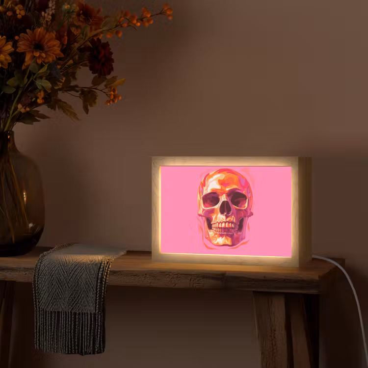 Felroze - Tanden - Schedel Light Box met kabel (Tafellamp) klein -sfeer4