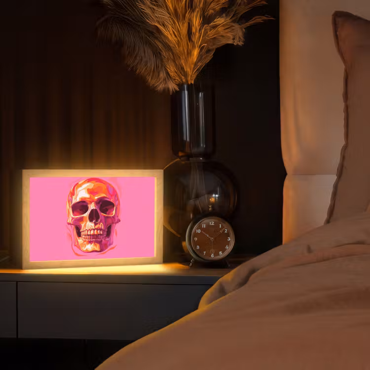Felroze - Tanden - Schedel Light Box met kabel (Tafellamp) klein -sfeer1