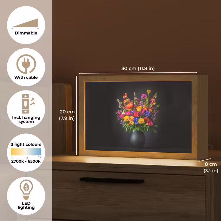 Felgekleurd - Bloemen - Vaas Light Box met kabel (Tafellamp) klein -USP_EN