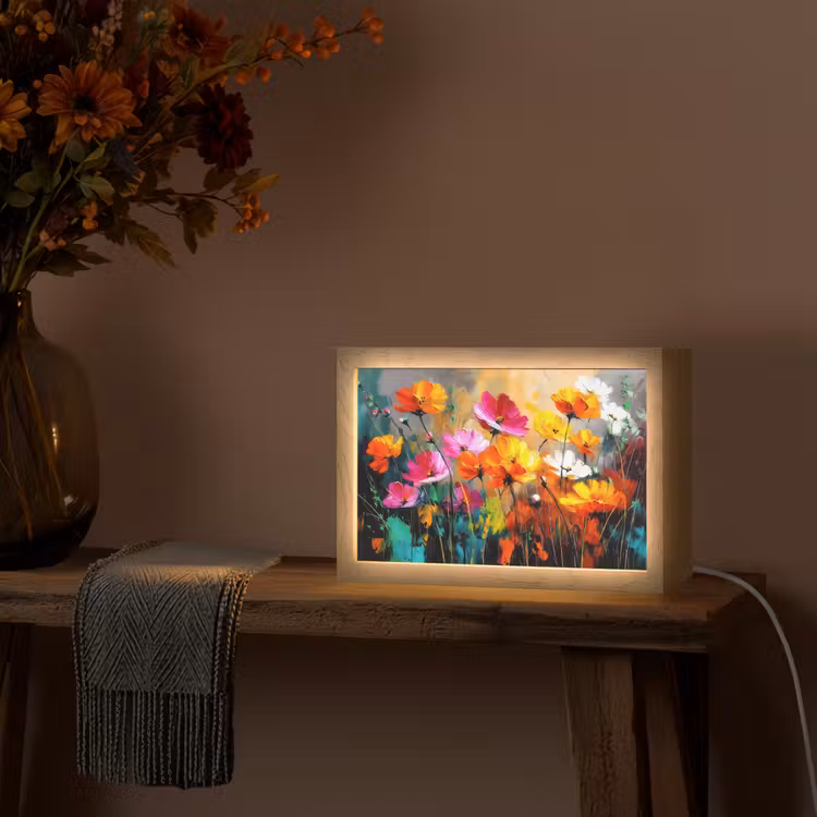 Felgekleurd - Bloemblaadjes - Abstract Light Box met kabel (Tafellamp) klein -sfeer4