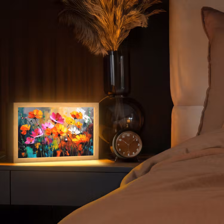 Felgekleurd - Bloemblaadjes - Abstract Light Box met kabel (Tafellamp) klein -sfeer1