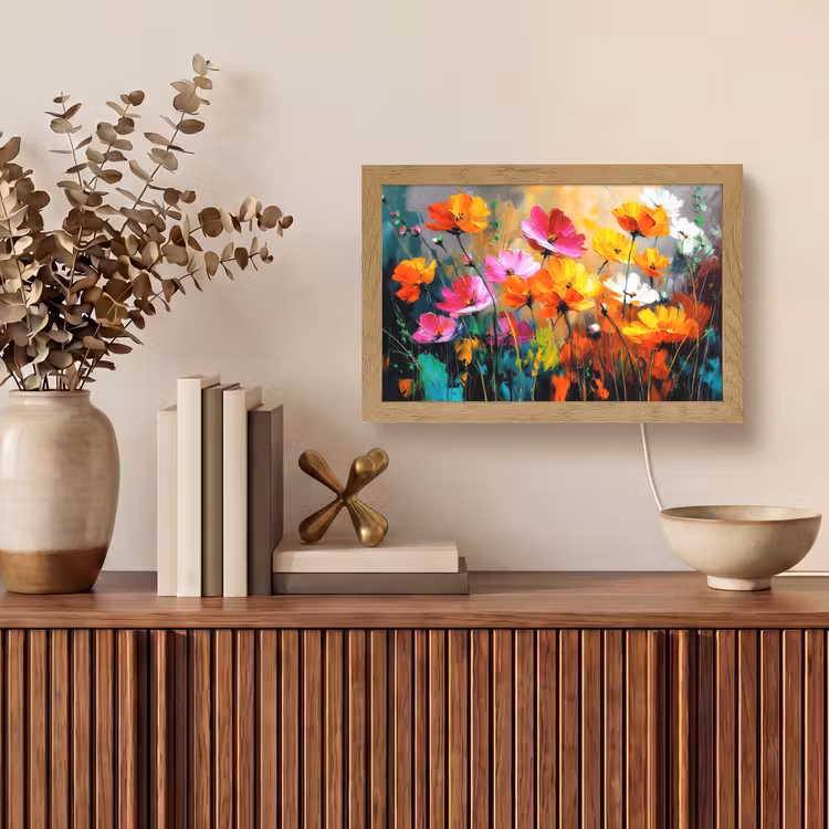 Felgekleurd - Bloemblaadjes - Abstract Light Box met kabel (Tafellamp) klein -sfeer2
