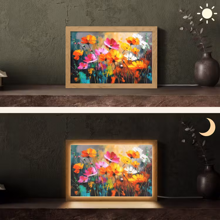 Felgekleurd - Bloemblaadjes - Abstract Light Box met kabel (Tafellamp) klein -sfeer3