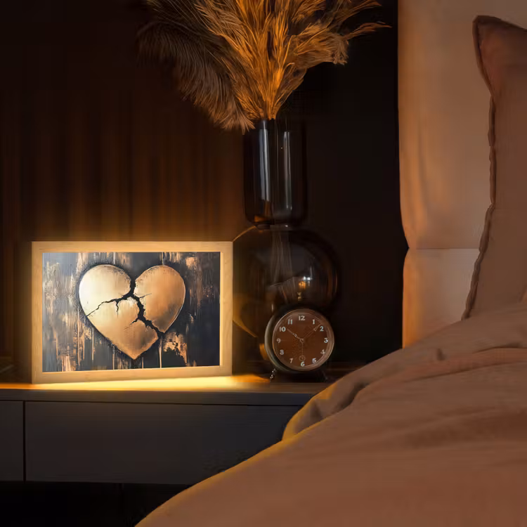 Gebroken hart - Goud - Houtlook - Liefde Light Box met kabel (Tafellamp) klein -sfeer1