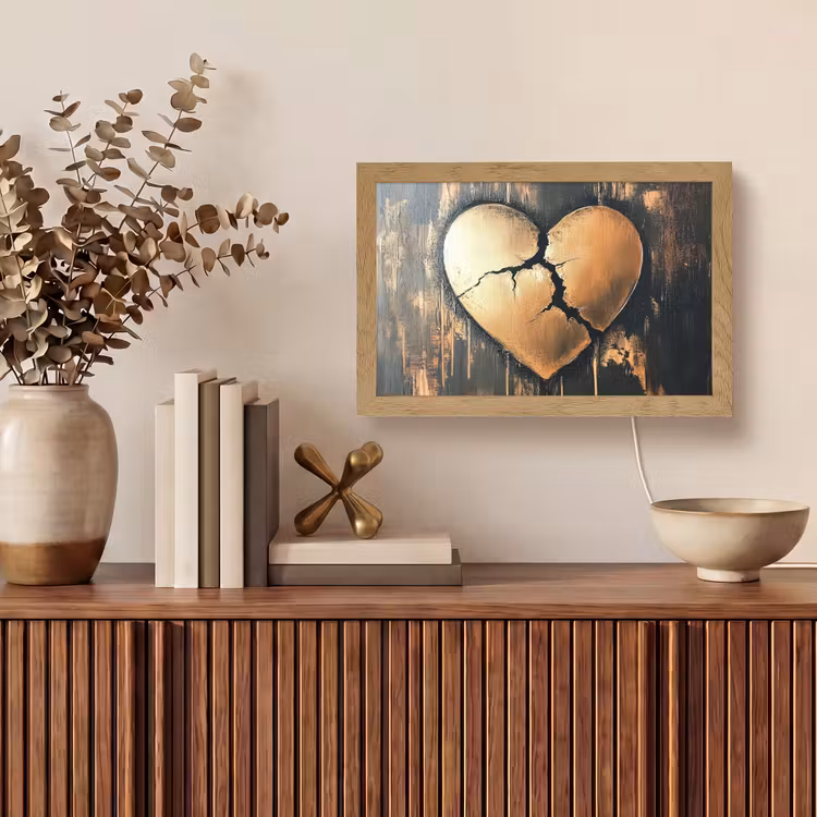 Gebroken hart - Goud - Houtlook - Liefde Light Box met kabel (Tafellamp) klein -sfeer2