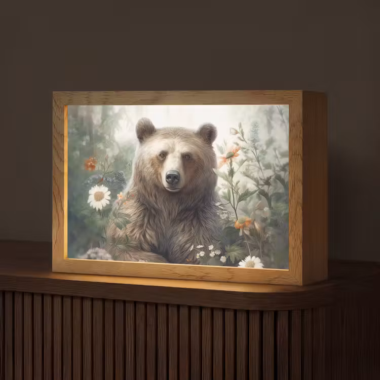 Bruine beer - Wilde dieren - Bloemen - Planten Light Box met kabel (Tafellamp) klein -z3d_website