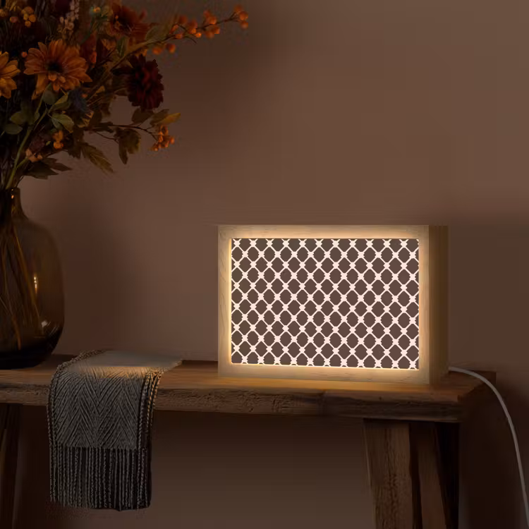 Bruin - Ruitpatroon - Geometrisch Light Box met kabel (Tafellamp) klein 924 -sfeer4