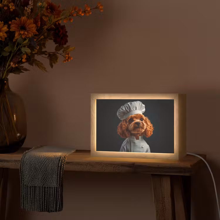 Bruin - Kok - Hondje Light Box met kabel (Tafellamp) klein -sfeer4