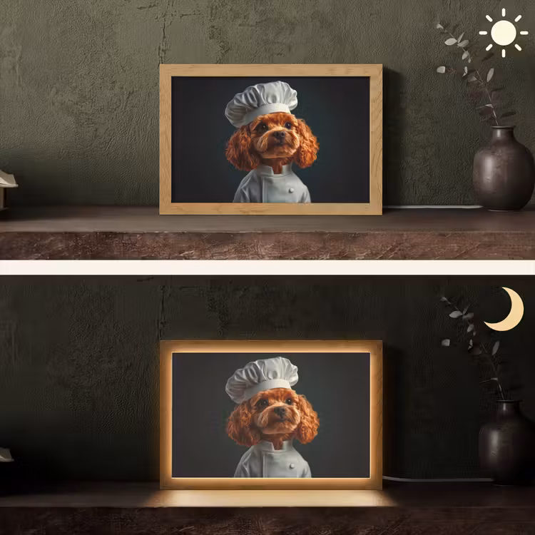 Bruin - Kok - Hondje Light Box met kabel (Tafellamp) klein -sfeer3