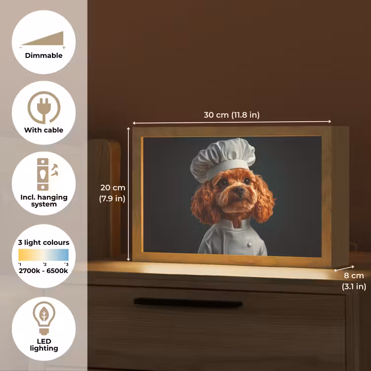 Bruin - Kok - Hondje Light Box met kabel (Tafellamp) klein -USP_EN
