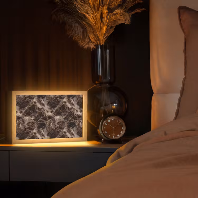 Bruin - Goud - Marmer Light Box met kabel (Tafellamp) klein 924 -sfeer1
