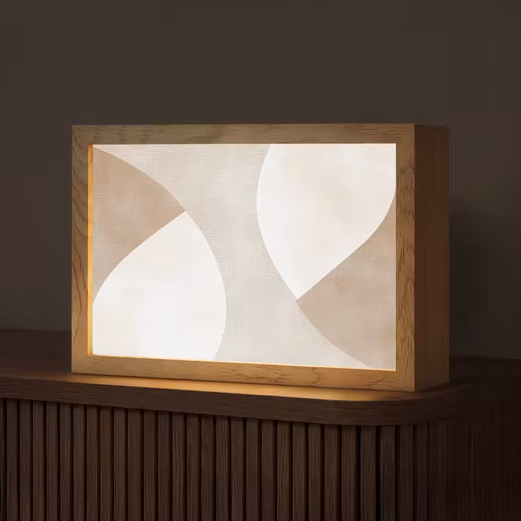 Bruin - Japandi - Abstract Light Box met kabel (Tafellamp) klein -z3d_website