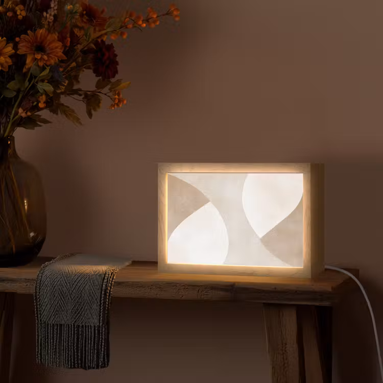 Bruin - Japandi - Abstract Light Box met kabel (Tafellamp) klein -sfeer4