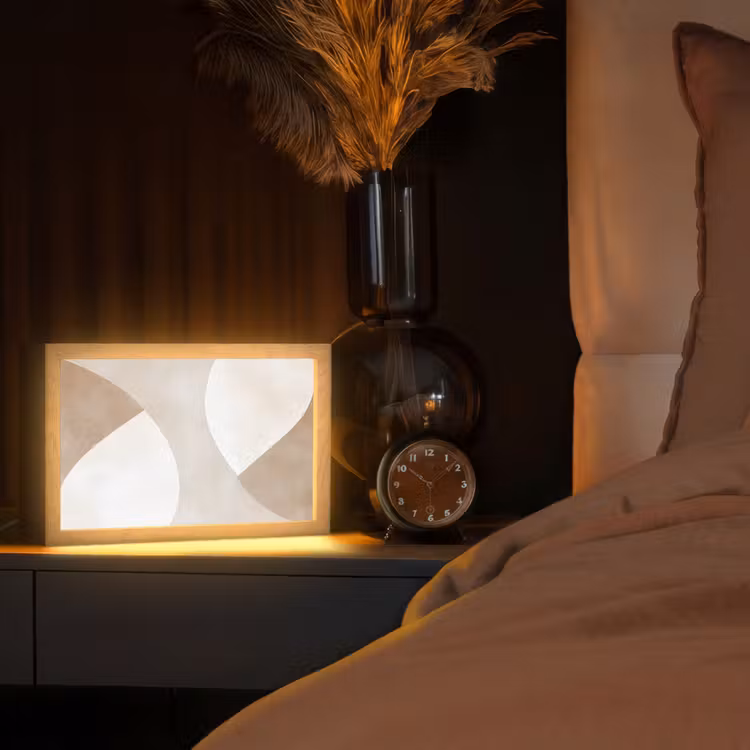 Bruin - Japandi - Abstract Light Box met kabel (Tafellamp) klein -sfeer1