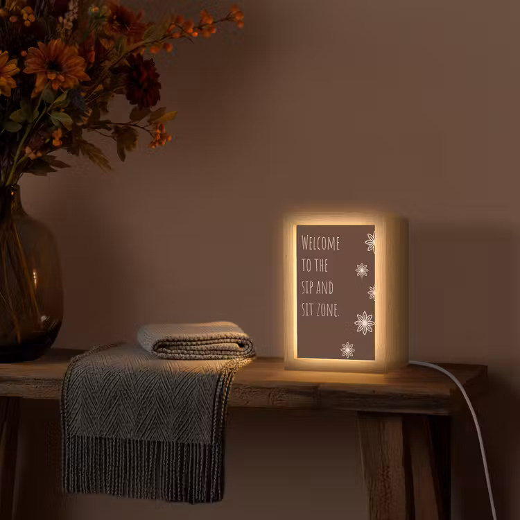 Bruin - Quote - Bloemen - Zomer Light Box met kabel (Tafellamp) klein -sfeer4