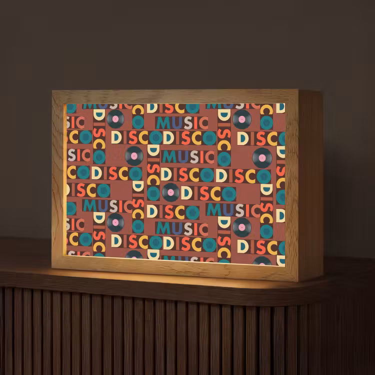 Bruin - Retro - Disco - Patroon Light Box met kabel (Tafellamp) klein 924 -z3d_website