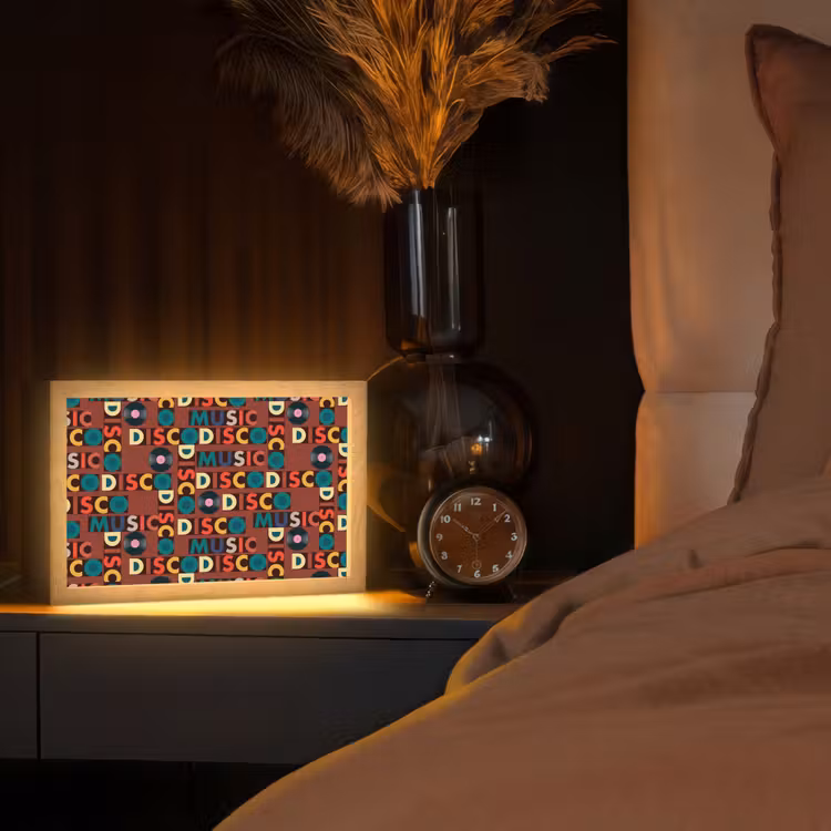 Bruin - Retro - Disco - Patroon Light Box met kabel (Tafellamp) klein 924 -sfeer1