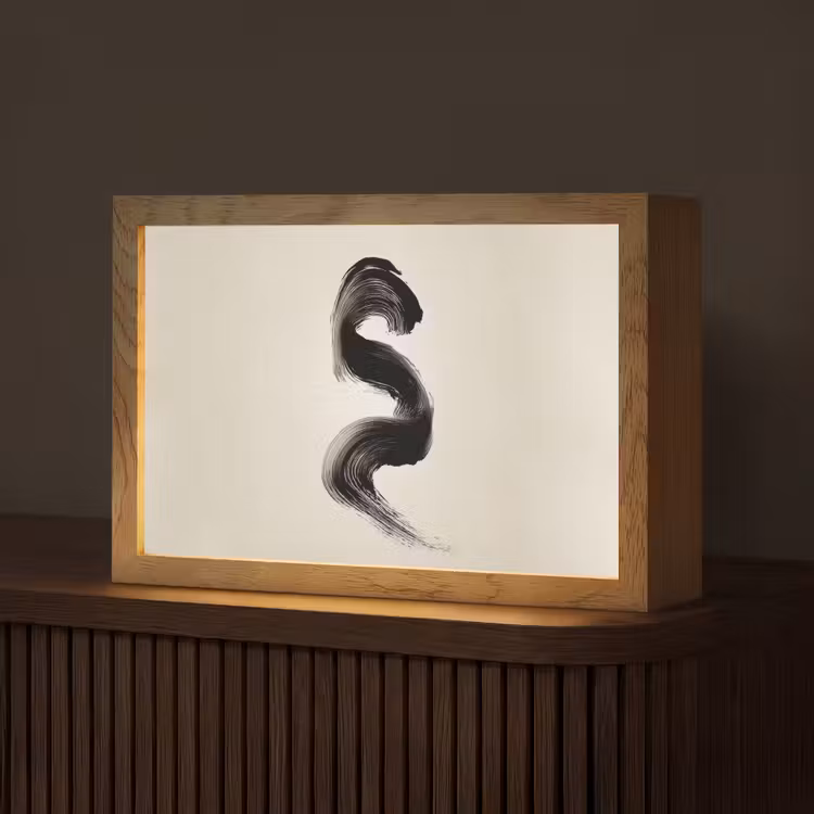 Penseelstreek - Zwart - Minimalistisch Light Box met kabel (Tafellamp) klein -z3d_website