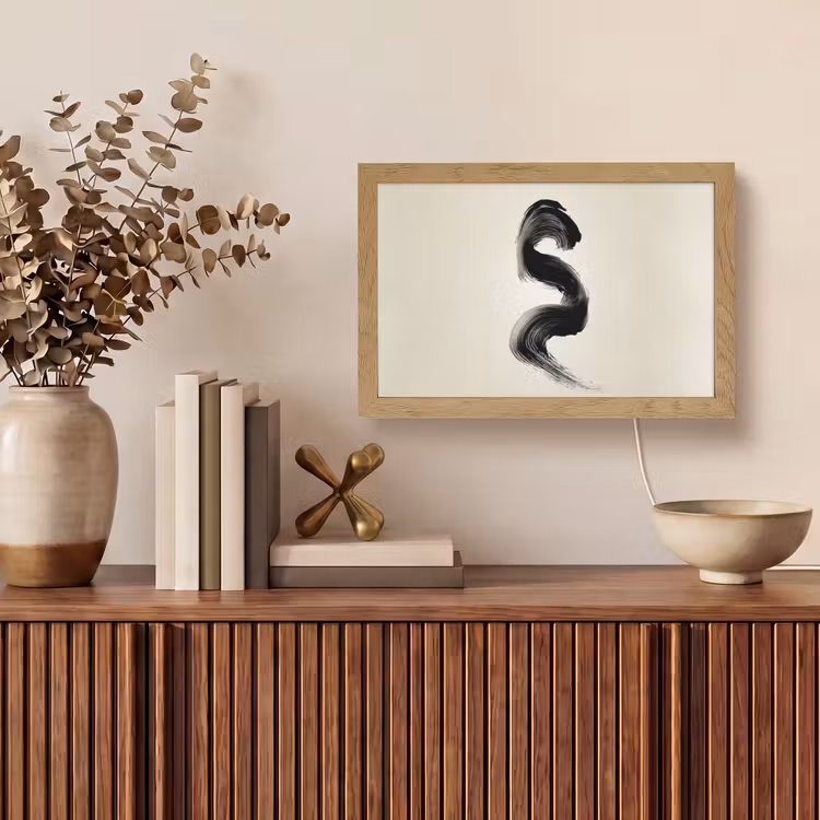 Penseelstreek - Zwart - Minimalistisch Light Box met kabel (Tafellamp) klein -sfeer2